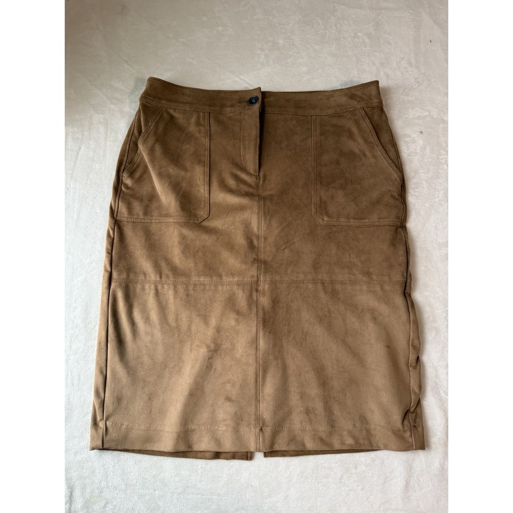 Liz Claiborne Womens 14 Brown Suede Knee-Length Lined Stretch Pencil Skirt
